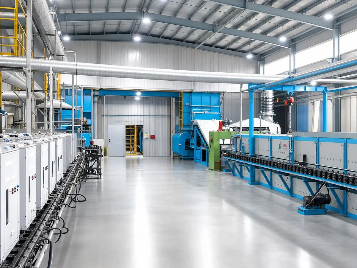 Full automatic ceramic fiber blanket production line panoramic view inside modern factory workshop