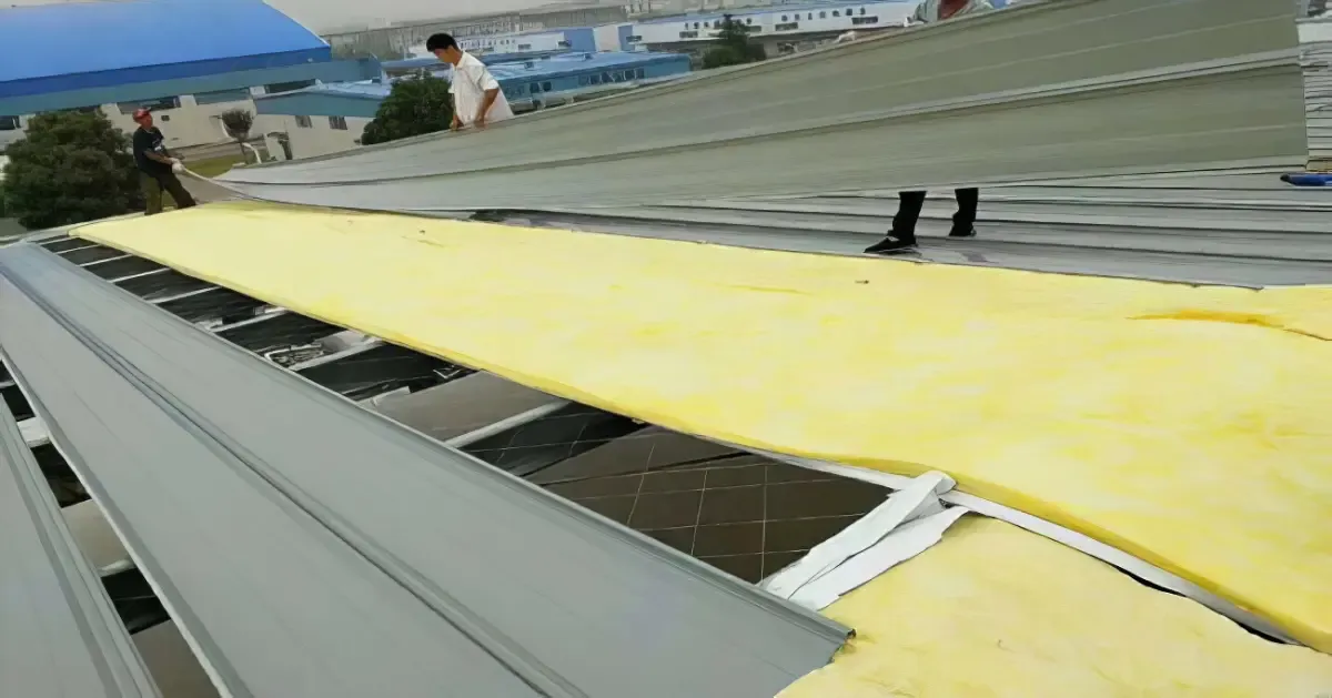 glass‑wool‑roll‑felt‑installation‑steel‑structure‑roof