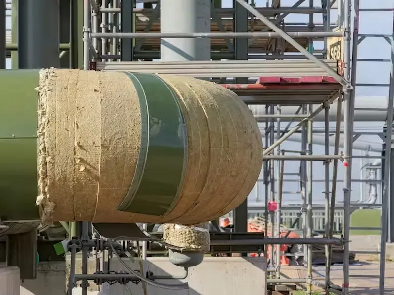 Rock wool cladding for chemical plant pipe elbow