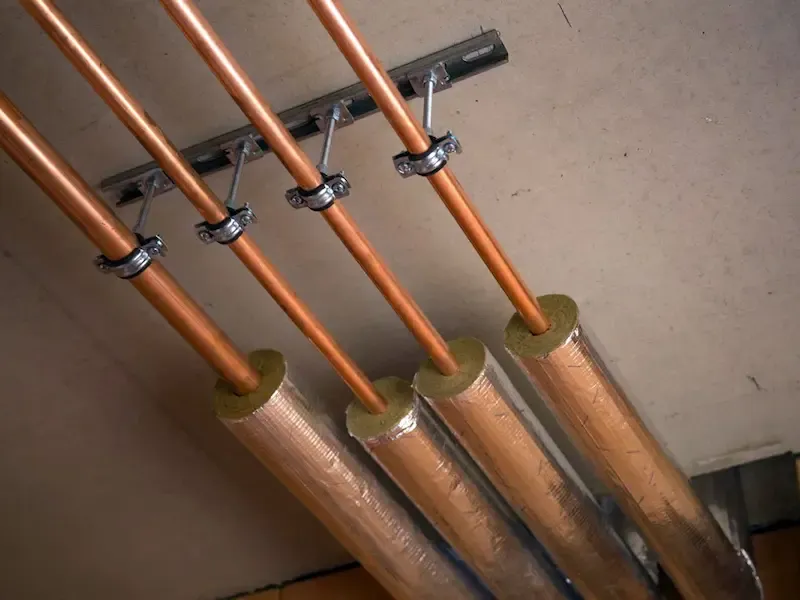 Rock wool pipe section for heating copper pipes