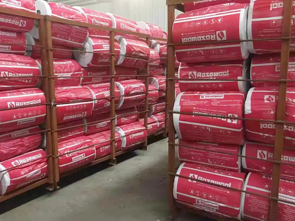 Bulk packaged rock wool rolls in factory warehouse storage