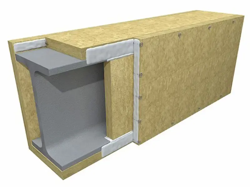 Rock wool fire protection for steel beam, cross‑section diagram