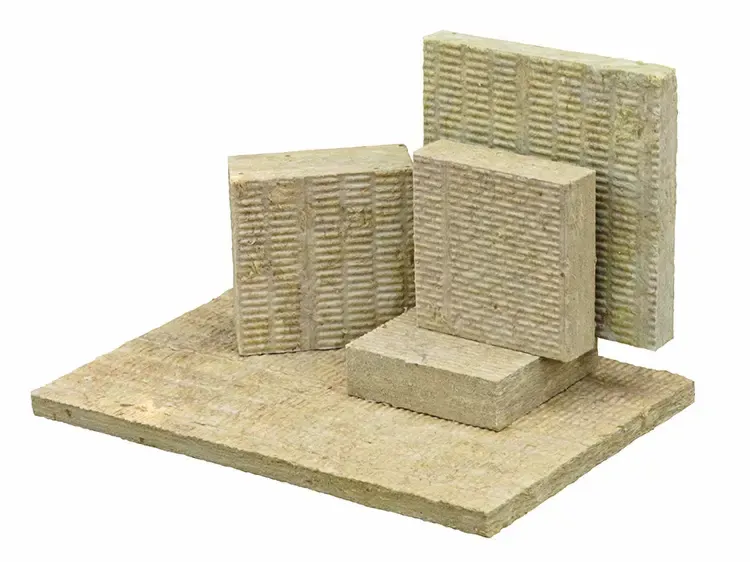 Multiple sizes rock wool board sample set, mineral wool thermal insulation slabs white background