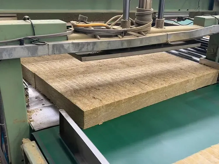 Rock wool board cutting on production line