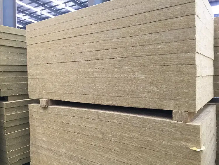Stacked rock wool insulation board in factory warehouse